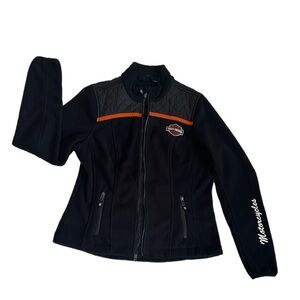 #37 HARLEY-DAVIDSON ~ Black Fleece Jacket Orange Trim Pockets and Quilted Detail
